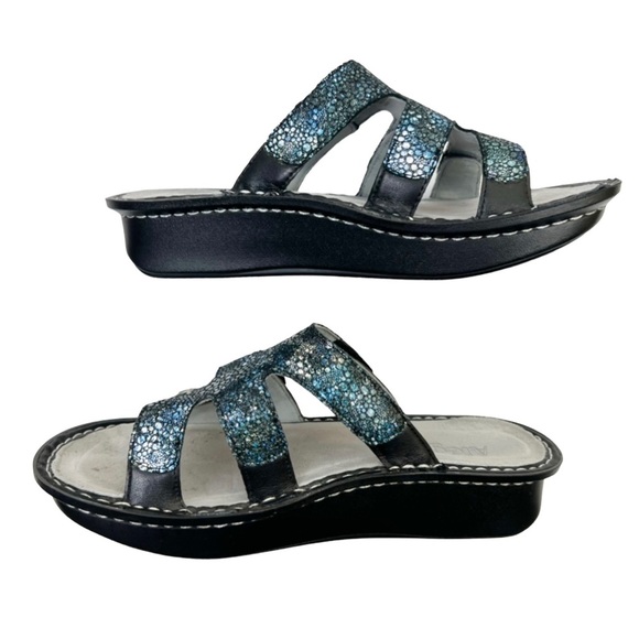 Alegria Dinah Deep Sea Blue Leather Slide Sandals - Picture 2 of 9